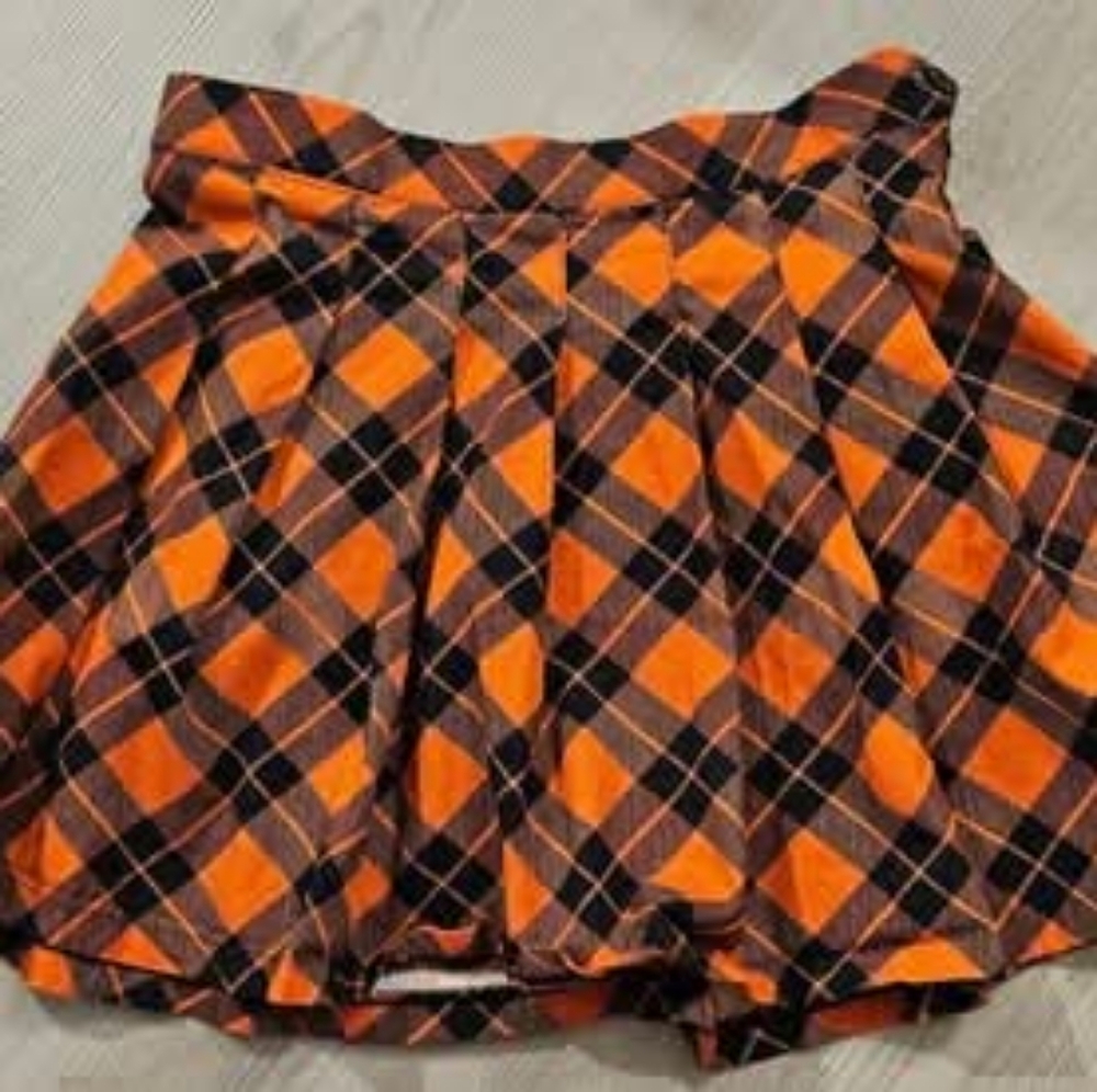 Dolls Kill Orange Black Pleated Skater Mini Skirt